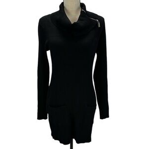 BCX Long Sleeve Zippered Cowl Neck Bodycon Long Sweater - Black - size Large